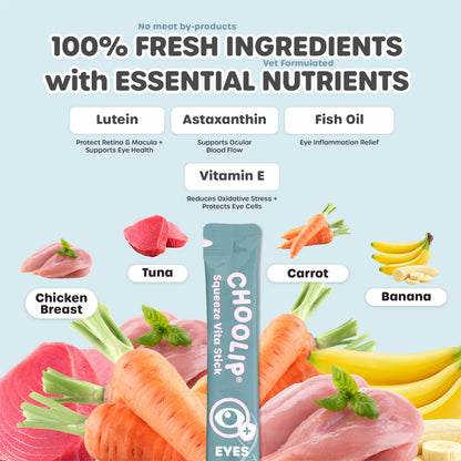 Product packaging with fresh ingredients and nutritional benefits on a light blue background