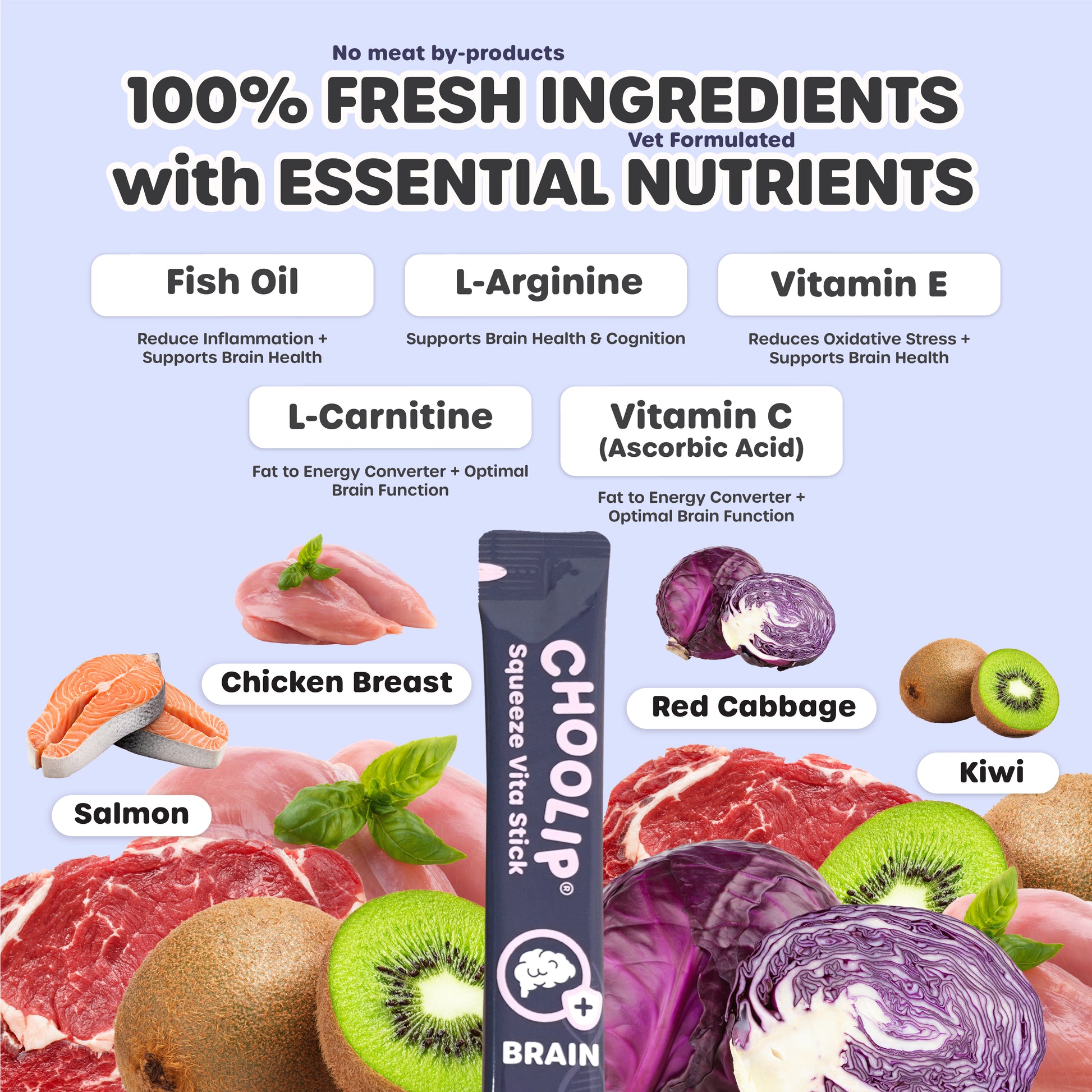 Product packaging with fresh ingredients and nutritional information on a light blue background