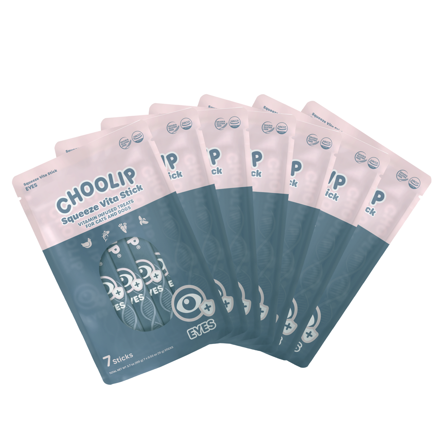 Multiple packages of Choolip Squeeze Vita Stick on a white background