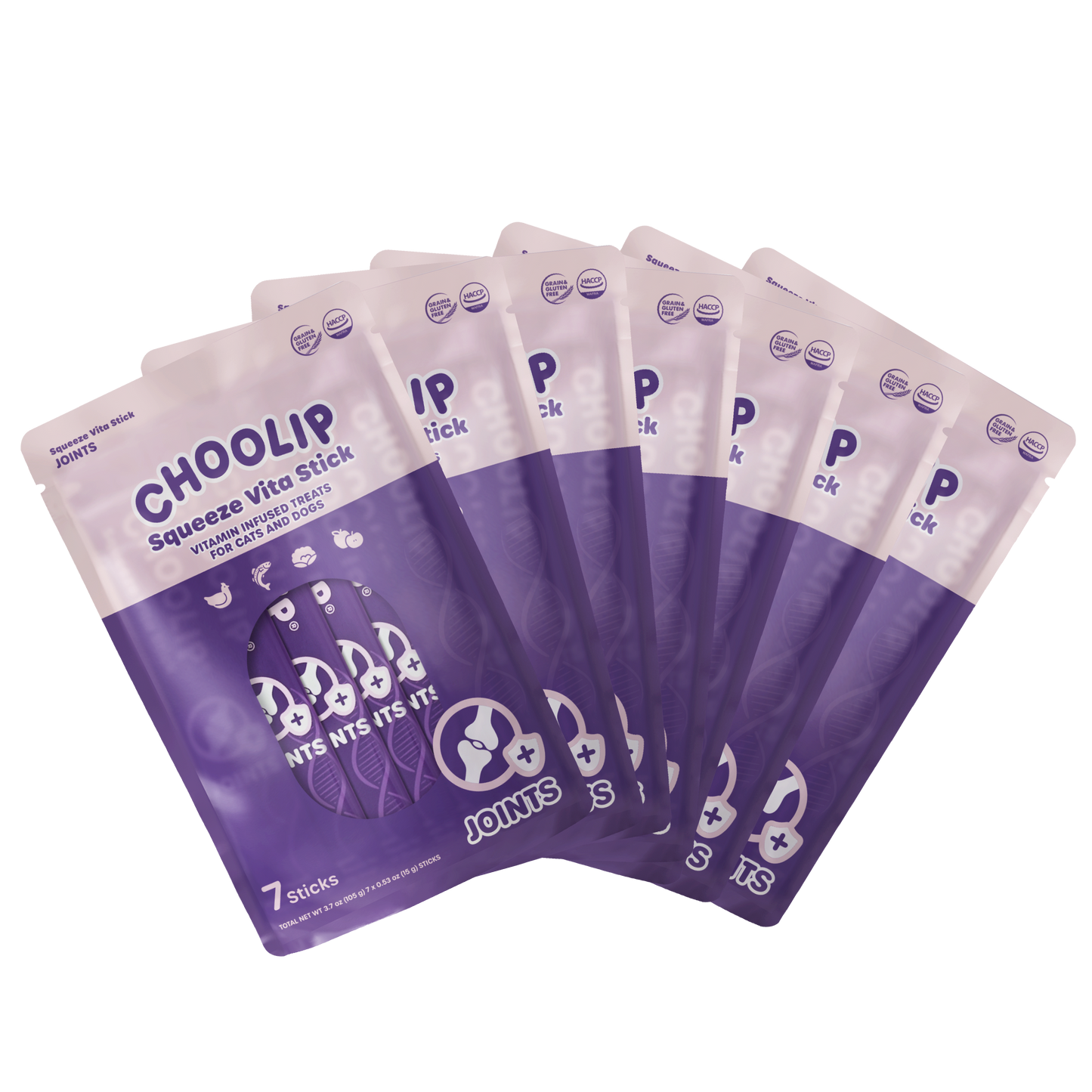 Multiple packages of Choolip Squeeze Vita Stick on a white background