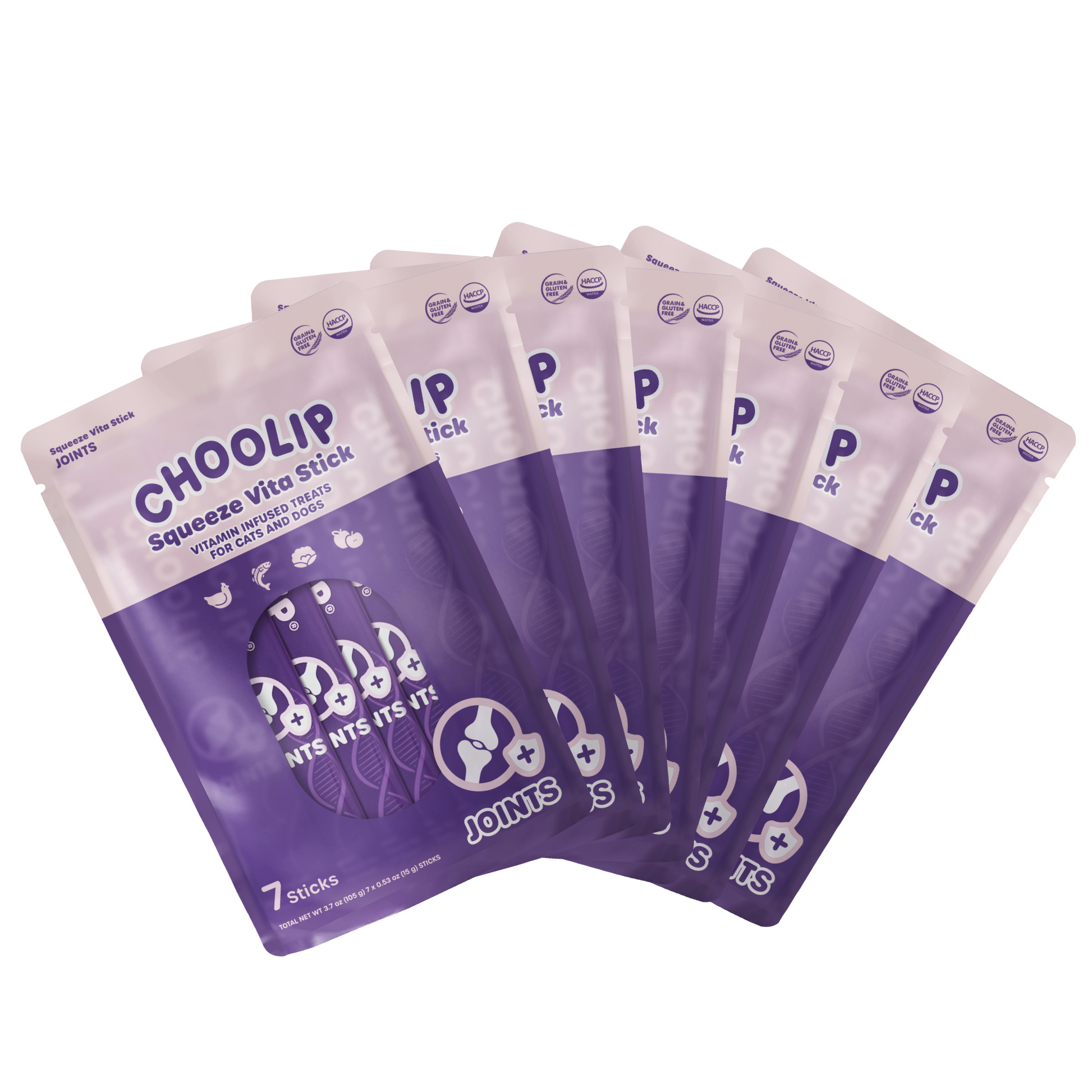 Multiple packages of Choolip Squeeze Vita Stick on a white background