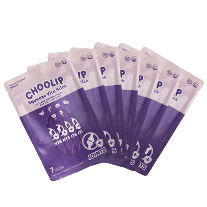 Multiple packages of Choolip Squeeze Vita Stick on a white background