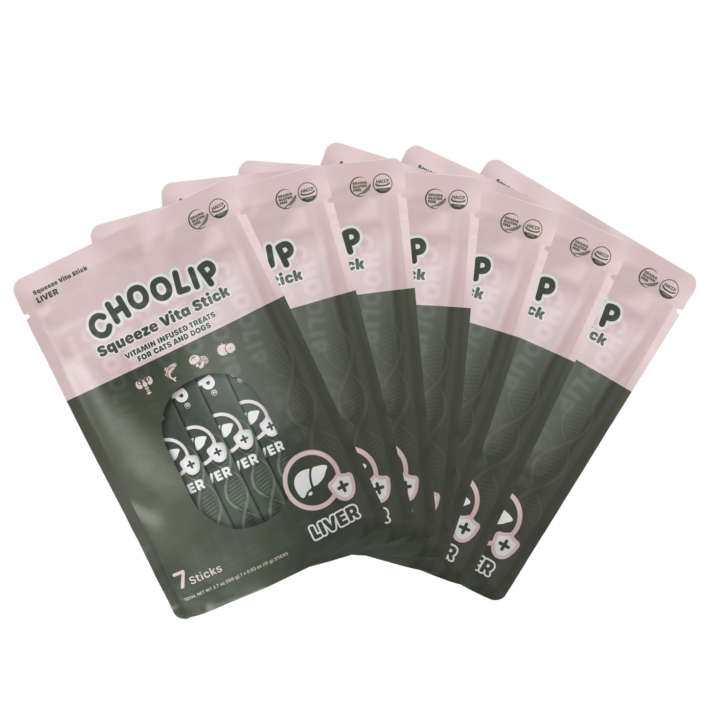 Multiple packages of Choolip Squeeze Vita Stick on a white background