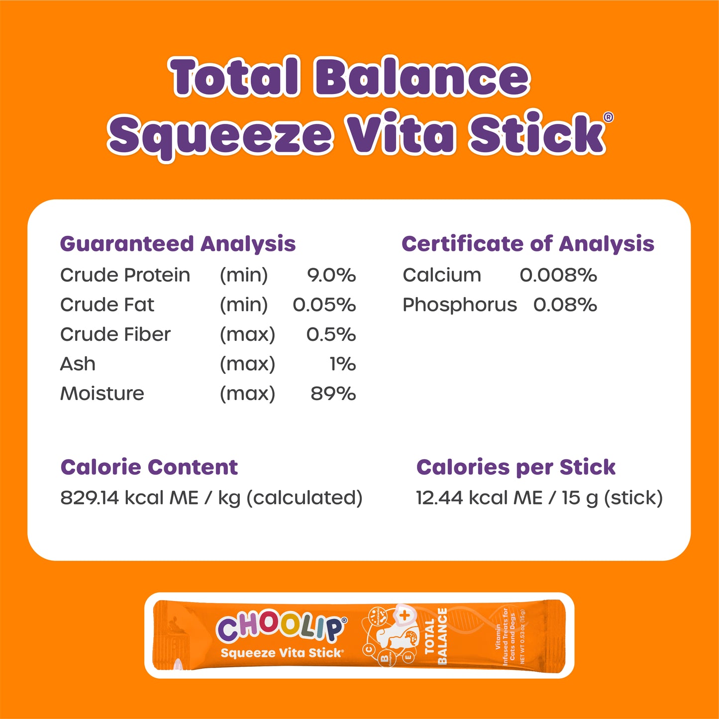 Total Balance Squeeze Vita Stick with nutritional information on an orange background